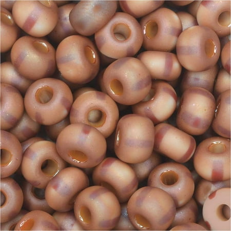 Apricot Stripe - Czech Glass, Bohemian Aged 2/0 Round Seed Beads, 10 Grams, Red Stripe and Apricot