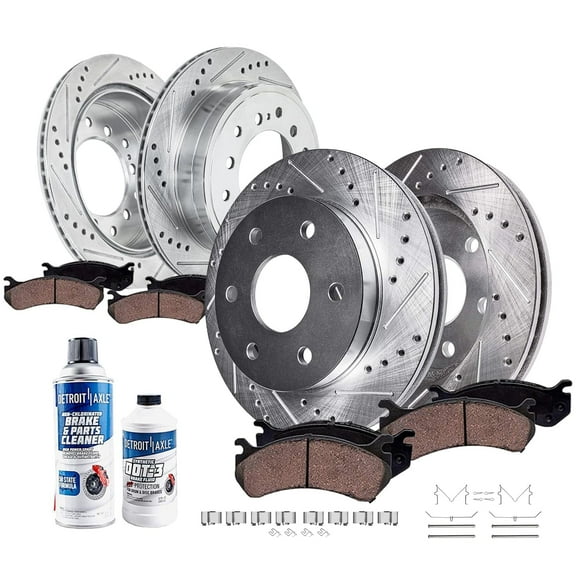 Detroit Axle - 10pc Front and Rear Drilled Brake Rotors Ceramic Brake Pads for 2003-2009 Toyota 4Runner Lexus GX470
