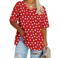 thumbnail image 3 of TKLPEHG Summer Tops For Women Short Sleeve Plus Size V-Neck Tunic Tops Fashion Summer Casual Loose Polka Dots Print Graphic Tee Comfy Outfits (Red,XXXL), 3 of 4