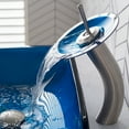 thumbnail image 3 of KRAUS Rectangular Blue Glass Bathroom Vessel Sink and Waterfall Faucet Combo Set with Matching Disk and Pop-Up Drain, Satin Nickel Finish, 3 of 8