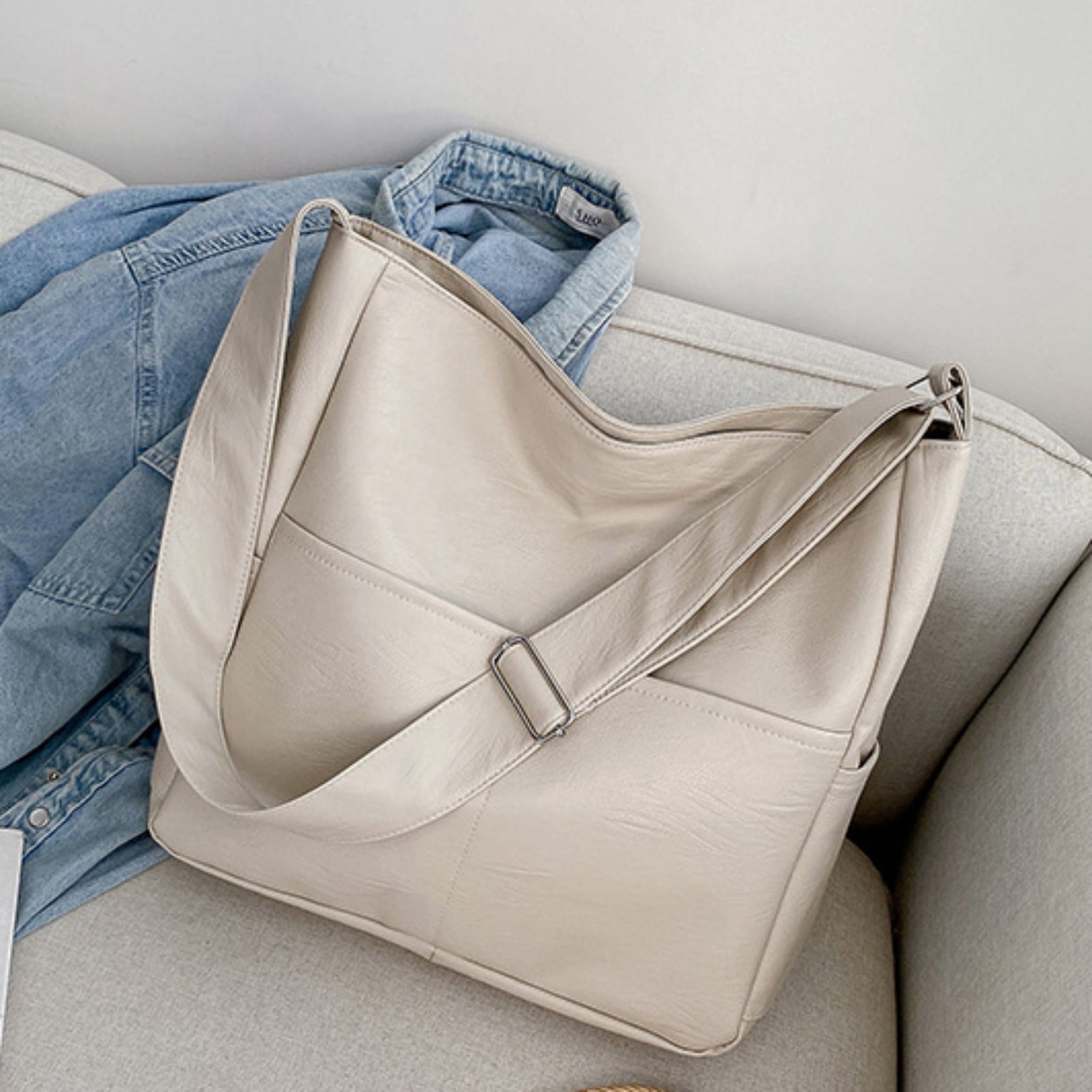 Stylago Large Crossbody Bags for Women Soft Leather Shoulder Purses College Students Casual Zipper Pockets Handbags White