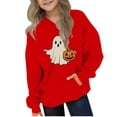 thumbnail image 3 of ZVAVZ Boys Girls Halloween Hoodie with Kangaroo Pocket Ghost Graphic Hooded Sweatshirt Cute Pumpkin Printed Pullover Tops Red 5 Years, 3 of 5