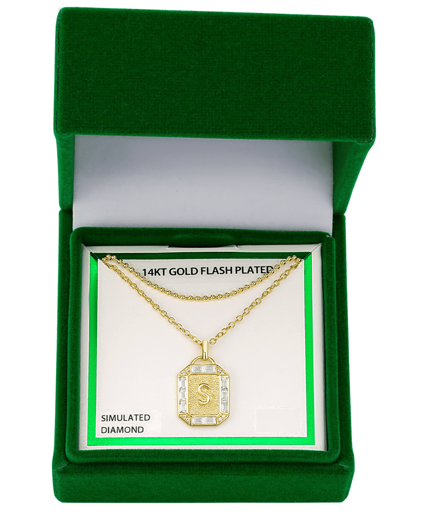 Adult 14KT Gold Flash Plated Initial Double Necklace Set with Simulated Diamonds