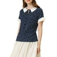 thumbnail image 4 of INSPIRAR CHIC Blusas de Mujer con Cuello de Muñeca en Contraste y Mangas Cortas con Lunares Talla S Azul Oscuro, 4 of 5