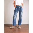 thumbnail image 4 of Women Baggy Distressed Jeans Boyfriend Patchwork Wide Leg Ripped Denim Pants Ankle Jean Trouser Chambray Blue S, 4 of 7