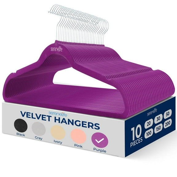 10 Pcs. Velvet Hangers - Non-Slip, Sturdy, and Heavy Duty Coat Set with 360° Swivel Hook for Clothes (Purple)