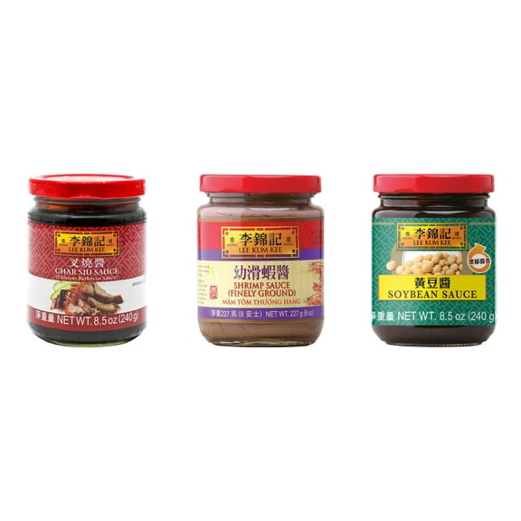 3 Pack Lee Kum Kee Cooking Sauce, 3 Flavors(Char Siu Sauce,Finely Shrimp,Soybean Sauce) Plus NineChef Brand Long Handle Coffee Spoon