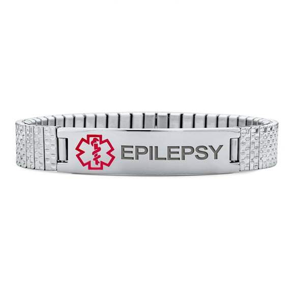 Bling Jewelry Womens Medical ID Bracelet Stretch Link Silver Tone Stainless