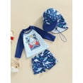 thumbnail image 2 of Toddler Baby Boy 3 Pcs Swimsuit Shark Print Long Sleeve Tops+ Shorts + Hat Sets Rash Guards Beach Bathing Suit Swimwear, 2 of 7