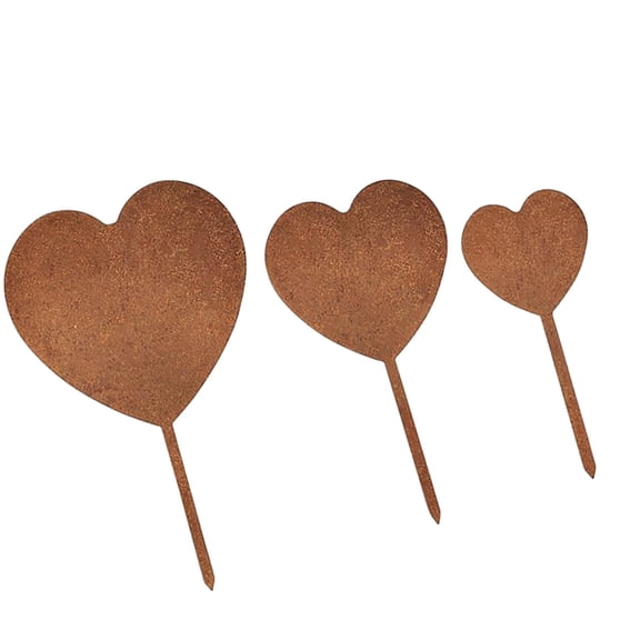 SDFGTstore 3pcs Rust Metal Lovely Heart Stakes for Enhancing Garden and Home Aesthetic