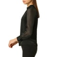 thumbnail image 4 of MODA NOVA Juniors Casual Keyhole Neck Sheer Long Sleeve Blouse Black XS, 4 of 6