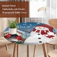 thumbnail image 4 of Blue Grey Snowman Christmas Round Tablecloth, Fitted Table Cover with Elastic for 55"-60" Round Tables, Xmas Snowflake Birds Berry Winter Table Cloth Outdoor Dinning Party Waterproof Tablecloths, 4 of 7