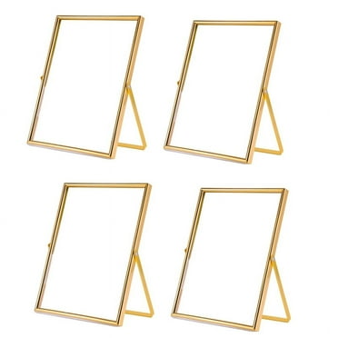 Gold Floating Picture Frame Set of 4, Gift Metal Glass Photo Frames, for Tabletop Display Vertically