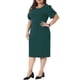 thumbnail image 4 of Vestido de Talla Grande para Mujeres de Manga Corta, Vestido Sheath por Encima de la Rodilla, Ropa de Oficina para Trabajar 4X Verde Oscuro, 4 of 6