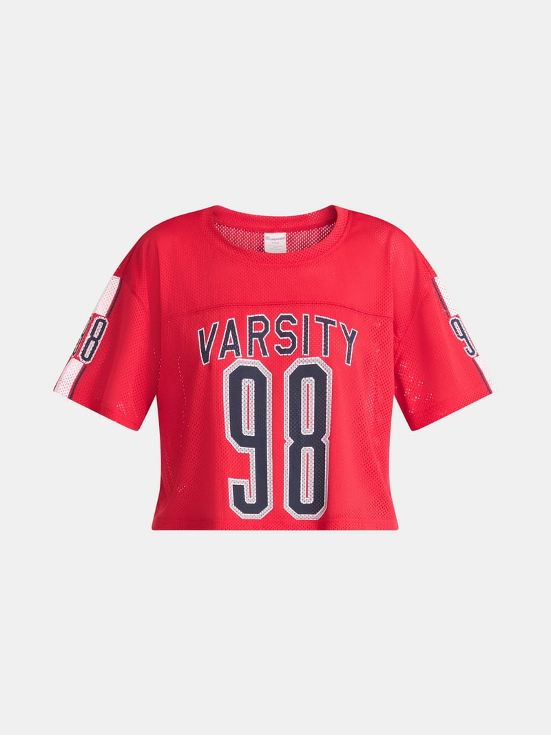 トップス MEER. BORDER COMPACT TEE BRN RED No Boundaries Mesh Cropped Varsity Tee, Women's - Walmart.com