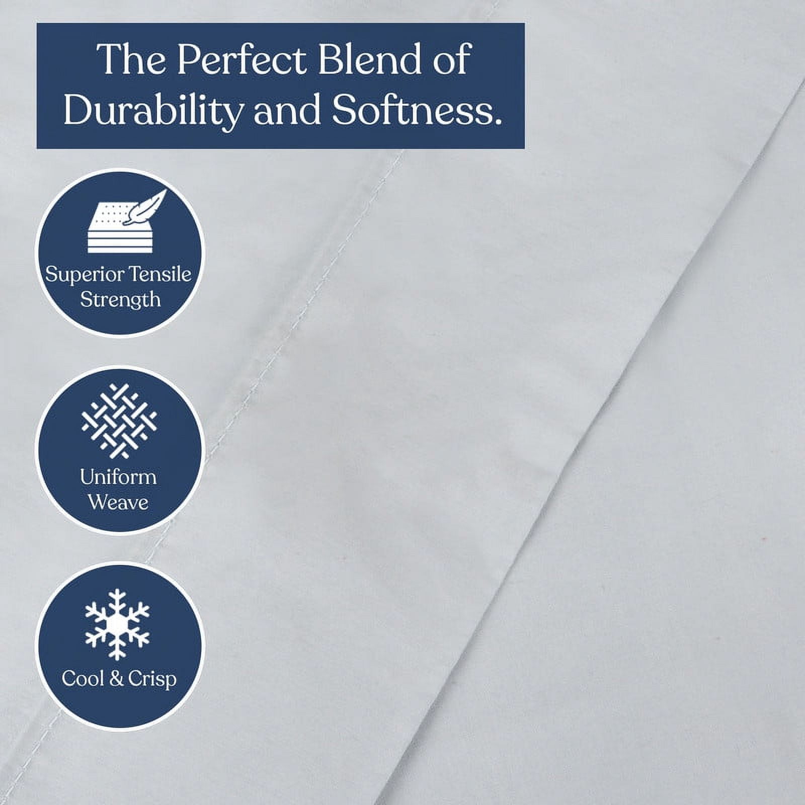 Delara Organic Cotton Percale Queen Flat Sheet, 400 TC GOTS Certified, Smooth Moisture-Wicking Soft Breathable Bedding, Light Blue 96"x105"