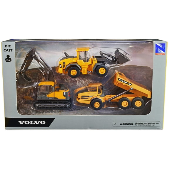 Volvo Construction Vehicles, Yellow - New Ray 32095 - Diecast Model Toy Car