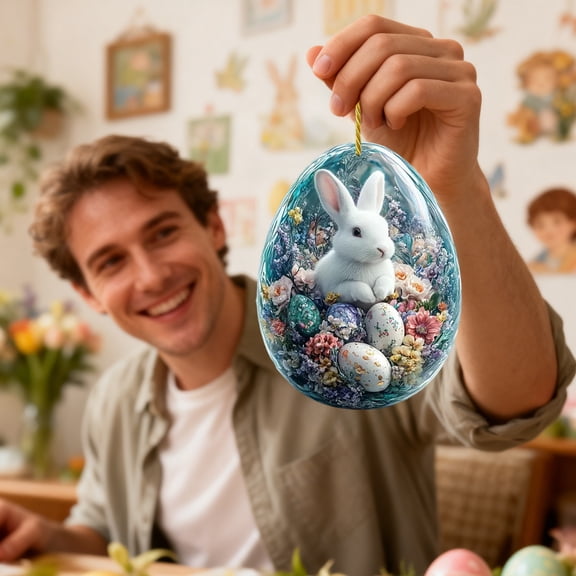Weloille Acrylic Easter Sun Catcher with Bunny and Egg Design, 2PCS Multicolor Plastic Hanging Ornament for Home Decor, Holiday Gift Idea