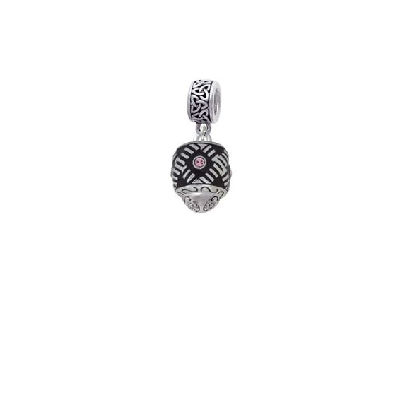 Silvertone Diagonal Banded Barrel with Pink Crystals Spinner - Celtic Knot Charm Bead
