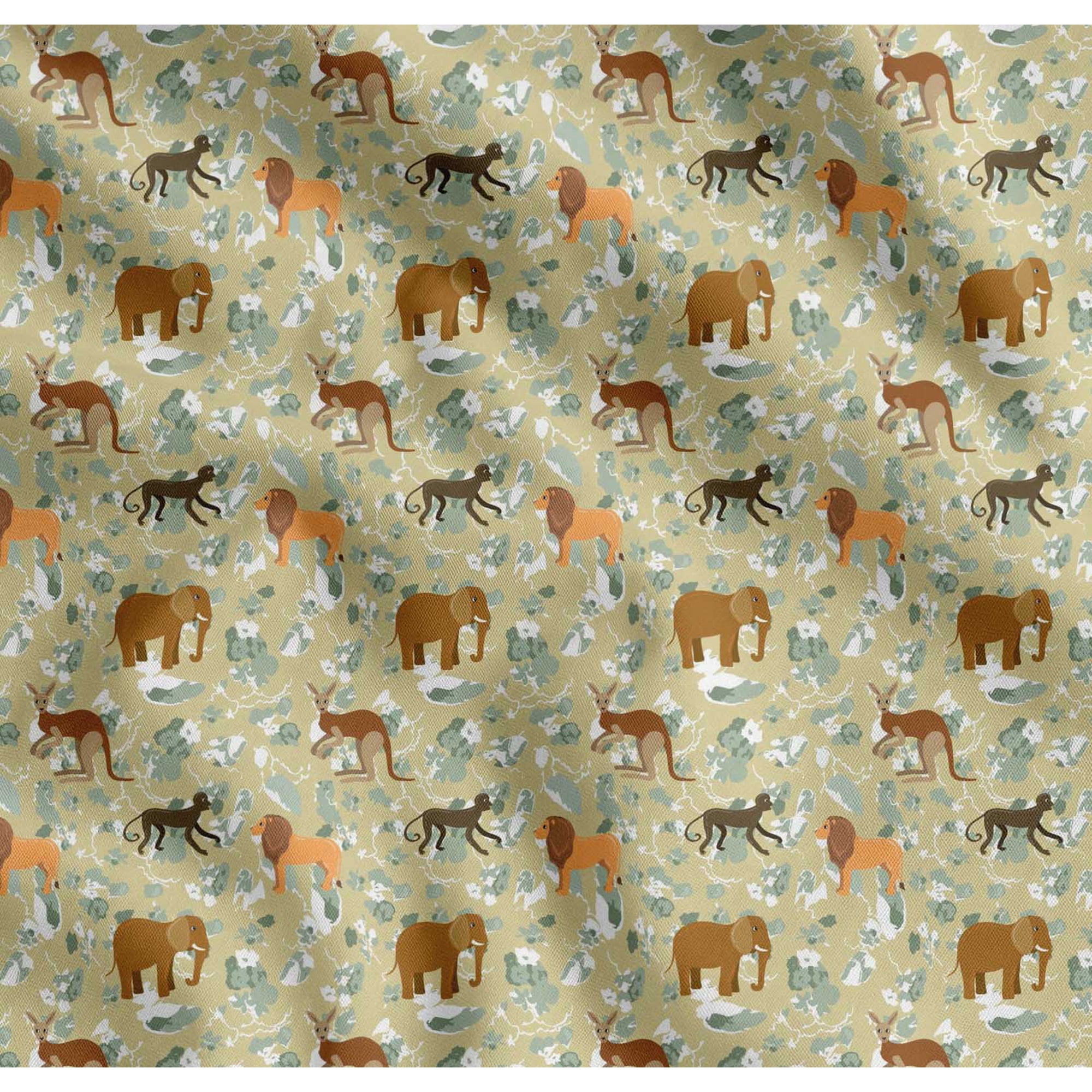 Soimoi Cotton Voile Fabric Kangaroo Elephant & Lion Animal Fabric Prints by Yard 42 Inch Wide
