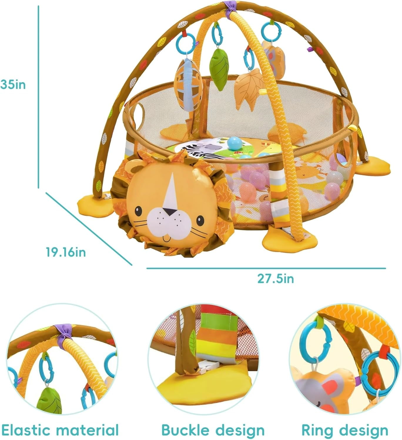 4-in-1 Baby Play Gym Mat - Infant Activity Center with Ball Pit, Tummy Time Play Mat & Safe Mesh for Ages 0-3 | Includes 4 Hanging Toys & 30 Balls | Soft, Washable, & Easy to Store