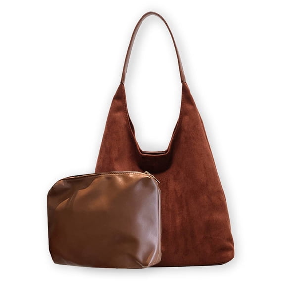 2 PCS Soft Slouchy Suede Shoulder Bag for Women Large Capacity Hobo Bag Retro Solid Color Top Handle Handbag for Daily Use Shopping Travel