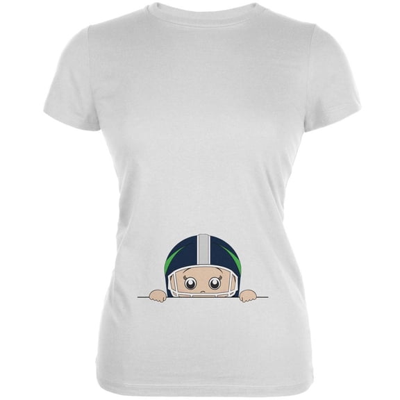 Summer Peeking Baby Football Player White Juniors Soft T-Shirt - Small