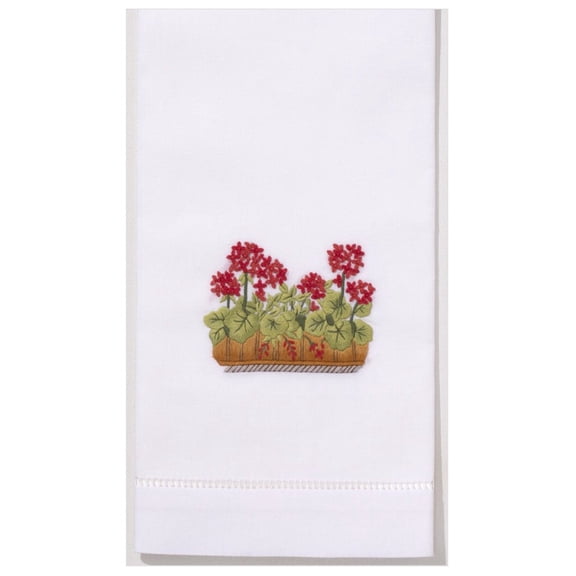 Geraniums 100% Cotton Hand Embroidered Guest Hand Towel