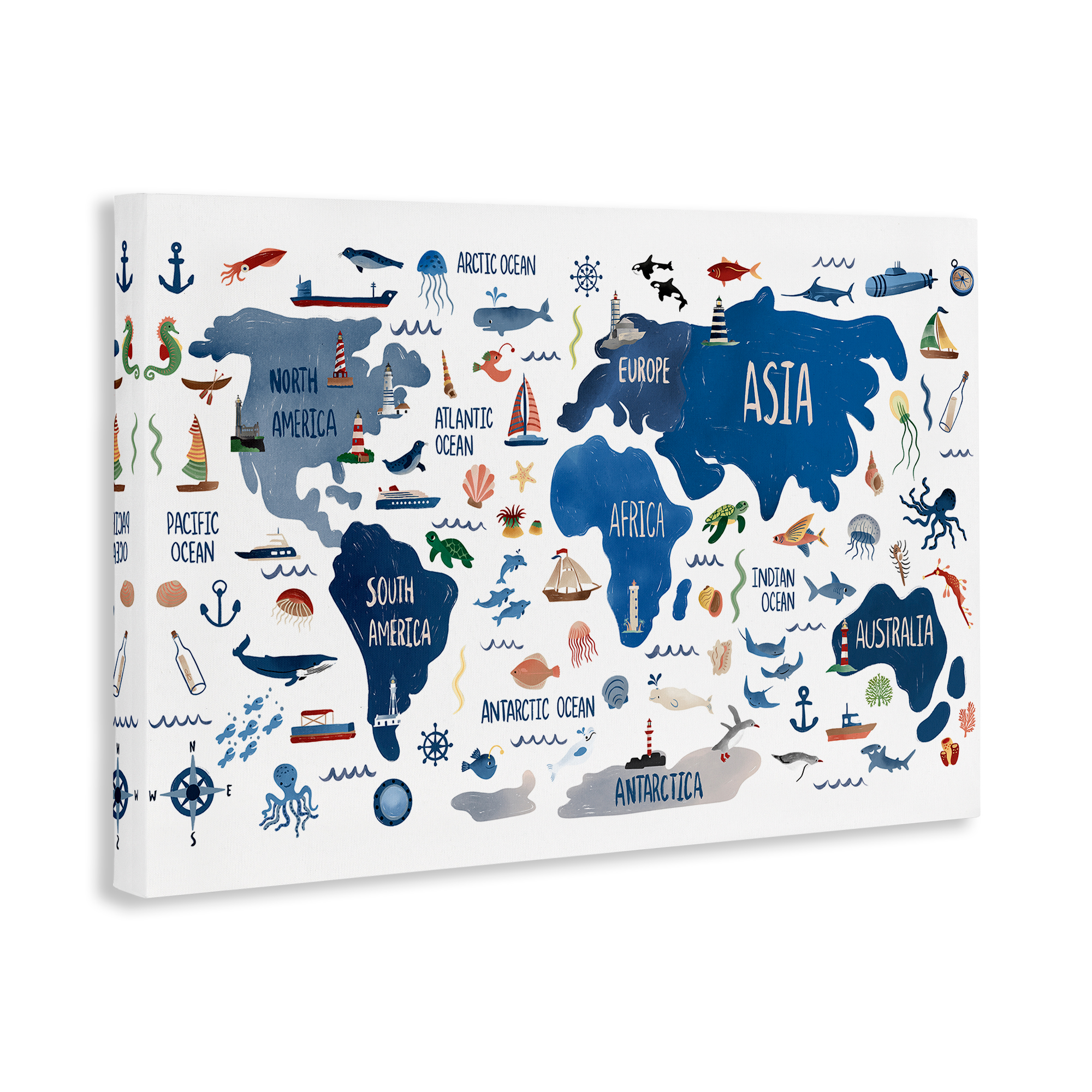 Stupell Industries Nautical Themed Map Town & City Painting Gallery Wrapped Canvas Art Print Wall Art, 30 x 20