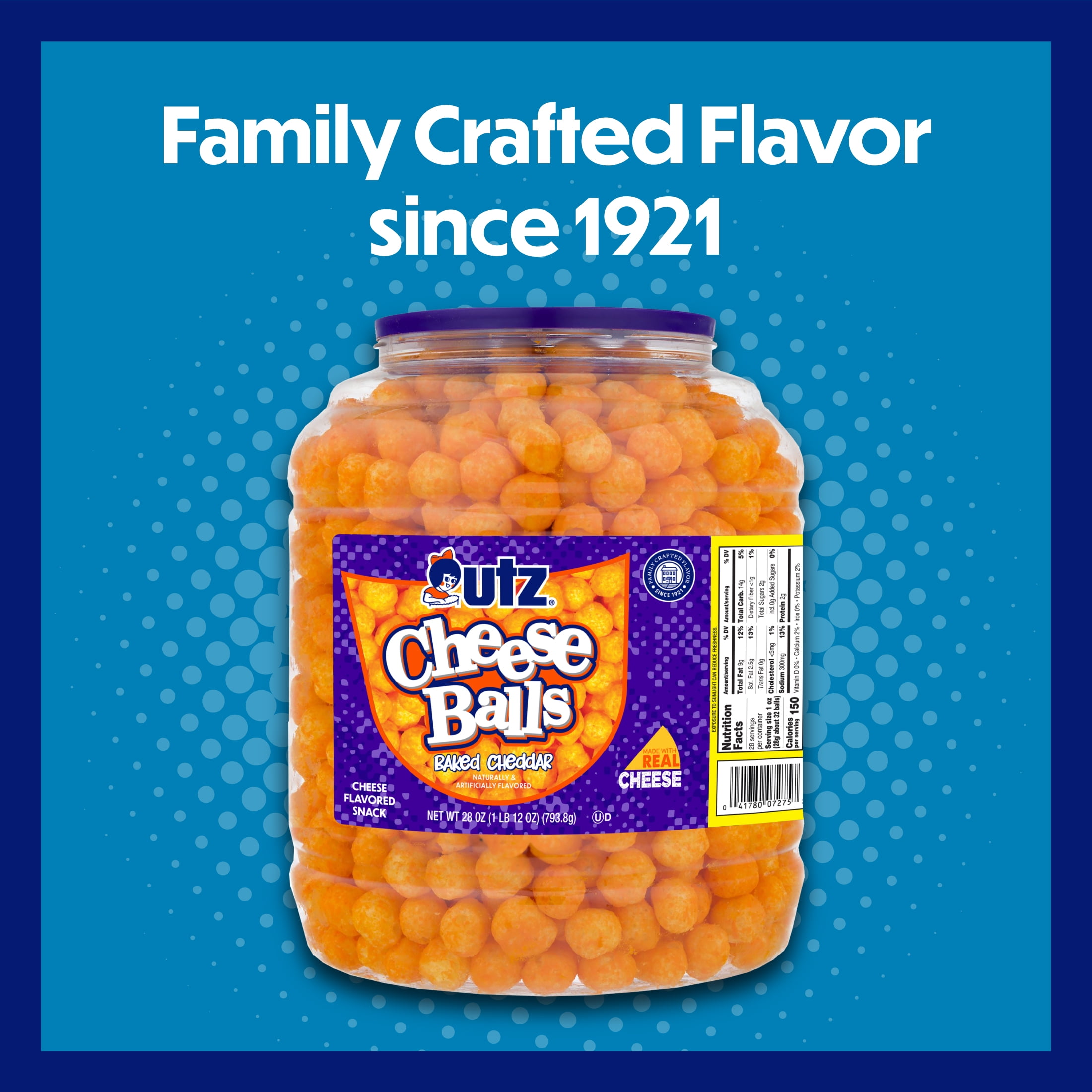 Utz Baked Cheddar Cheese Balls, 28 oz Barrel