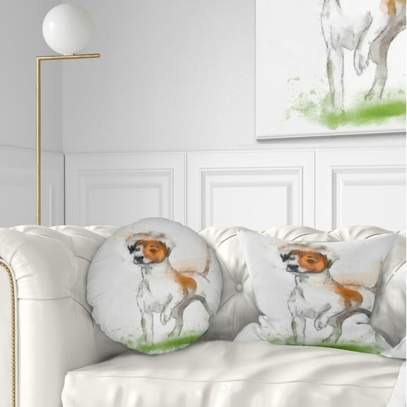 Designart Funny Dog Walking on Grass - Animal Throw Pillow - 12x20