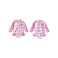 thumbnail image 2 of BemeyourBBs Toddler Baby Girl One Piece Summer Swimsuit Infant Girls Bathing Suit Bow Print Long Sleeve Zipper Up Rash Guard Swimwear Summer Pool Beachwear, 2 of 9