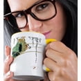 thumbnail image 2 of 3drose, Women Standing on an Arched Bridge Looking at a Goldfish in a Pond Fashion Illustration, 11oz Two-tone Yellow Mug, 2 of 6