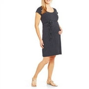 Maternity Short Sleeve Scoop Neck Polka Dot Dress with Drawstring Waist-- Available In Plus Sizes
