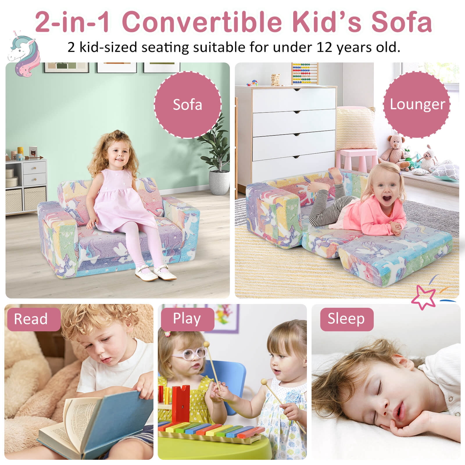 Infans 2-in-1 Flip Out Kid’s Sofa Chair Convertible Toddler Couch to Lounger