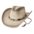 thumbnail image 4 of Woven Straw Western Cowboy Hat with Beaded Band, Unisex Wide Brim Sun Hat, Adjustable Chin Strap Summer Beach Headwear, 4 of 4