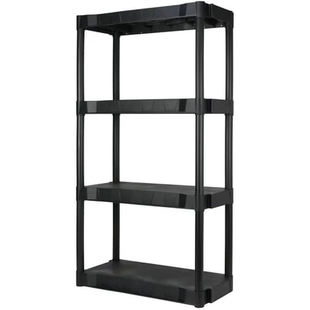 Plastic 4-Tier 56.2" H x 30"" W x 13.8" D Shelf, 280lb Total Capacity, Black$$Tools & Hardware Other