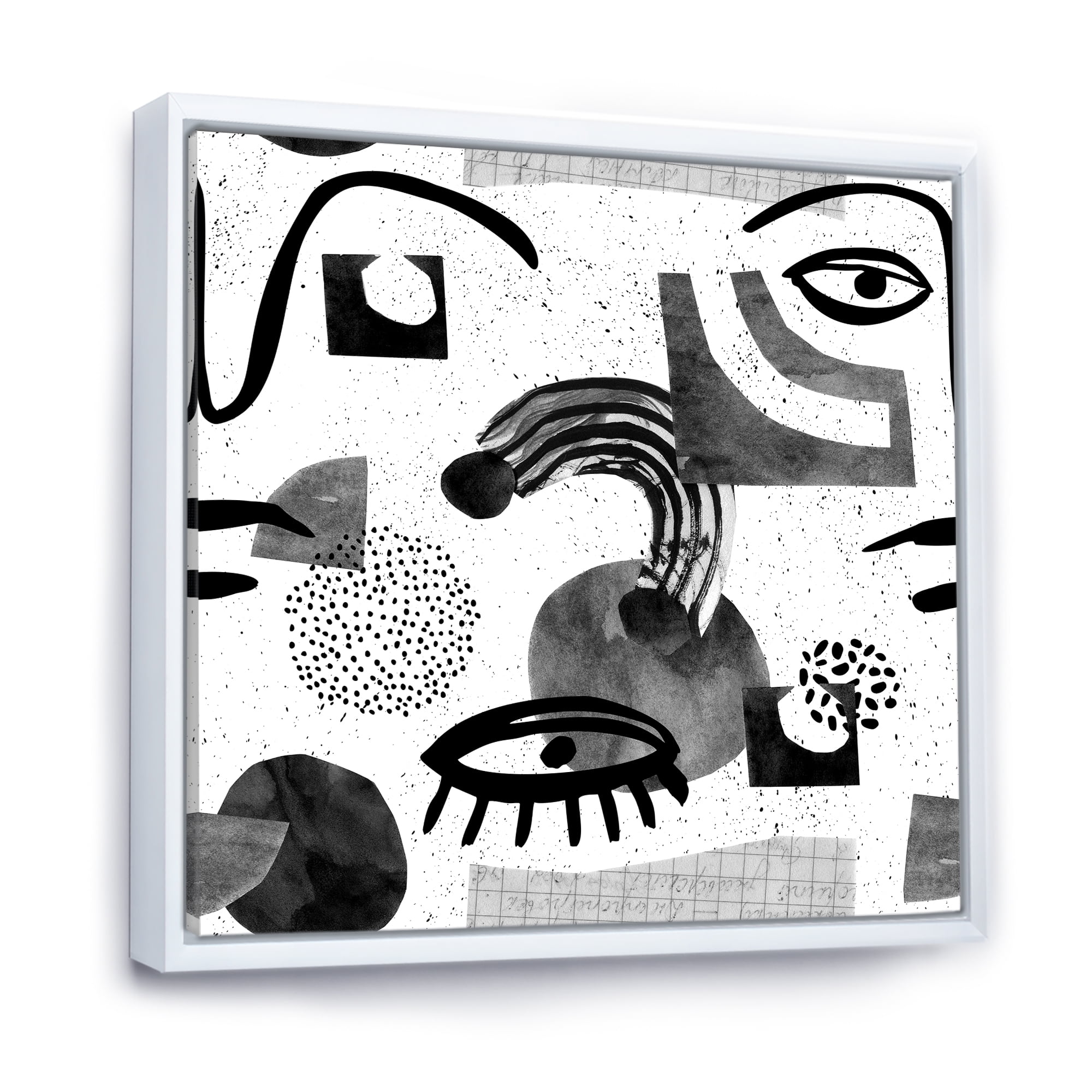 Designart 'Collage of Eyes And Doodles In Contemporary Style II' Modern Framed Canvas Wall Art Print