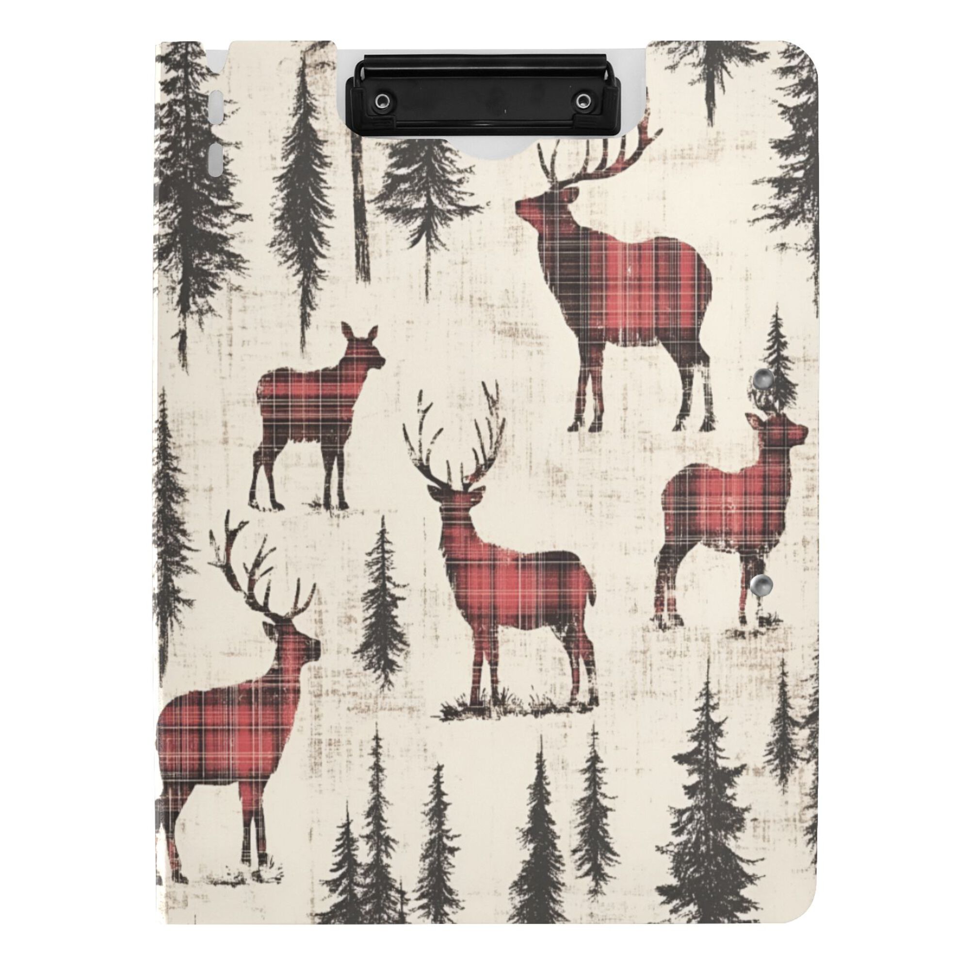 FORMRS A4 Clipboard Folder with Pen Holder Horizontal Foldable School Office Binder, Plaid Deer