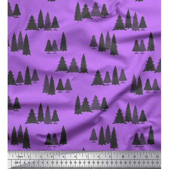 Soimoi Purple Cotton Voile Fabric Stencil Christmas Tree Fabric Prints By Yard 42 Inch Wide