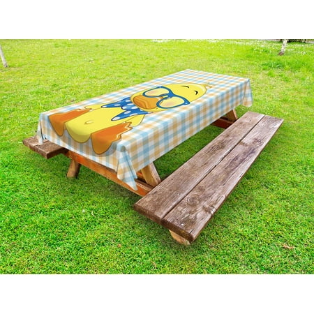 

Cartoon Outdoor Tablecloth Hipster Boho Baby Duck Dotted Bow Cool Free Spirit Smart Geese Artsy Design Decorative Washable Fabric Picnic Tablecloth 58 X 104 Inches Orange Yellow Blue by Ambesonne