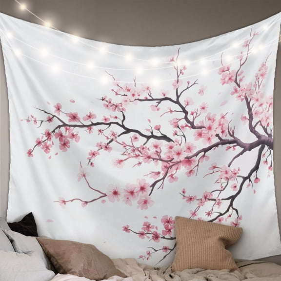 Pink Cherry Blossom Tapestry for Bedroom Wall Hanging Tapestry, Spring Branches Floral Watercolor Ceiling Backdrop Tapestries Poster Blanket Wall Decor for Teens Room Living Room Dorm 59" x 90"