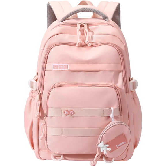 DAKIMOE Large School Backpack for Girls Boys Lightweight Spacious Kids Bookbag with Multiple Pockets for Middle School College, Pink