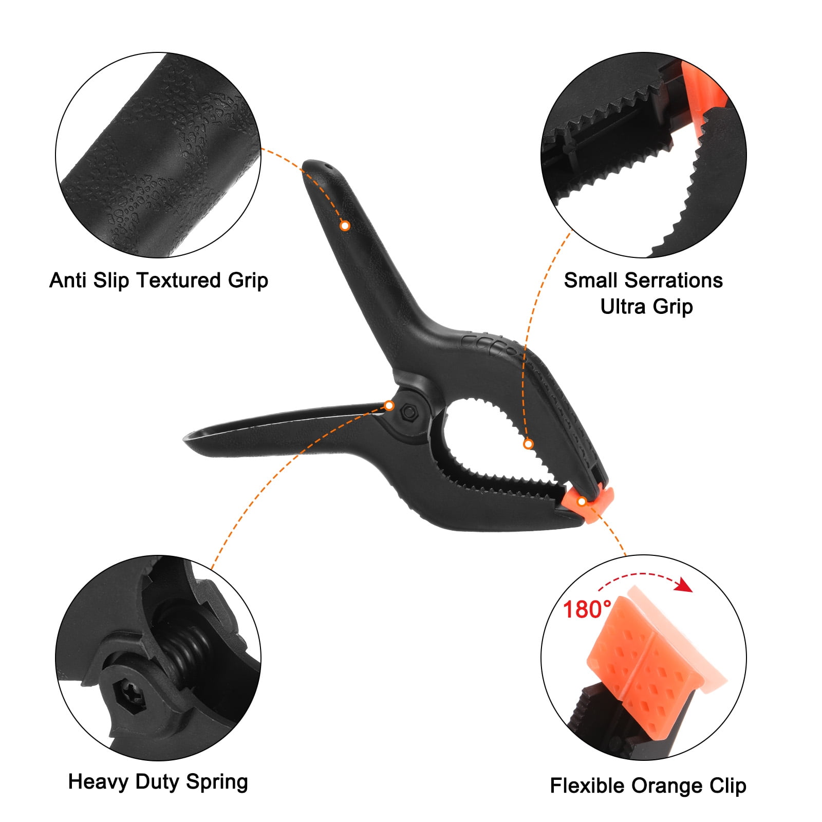 Uxcell 6Pcs Plastic Spring Clamps Heavy Clip 7.8" Professional Small Muslin Clamp for Backdrop, Wood Working, Craft