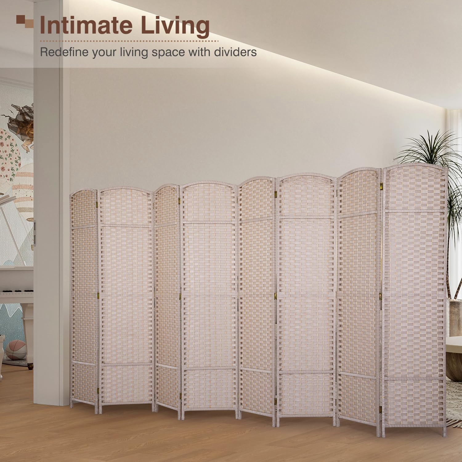 Dkelincs 8 Panel Room Dividers 5.6 FT Tall Portable Privacy Screen Folding Wood Partition Wall Divider for Room Separation, Beige