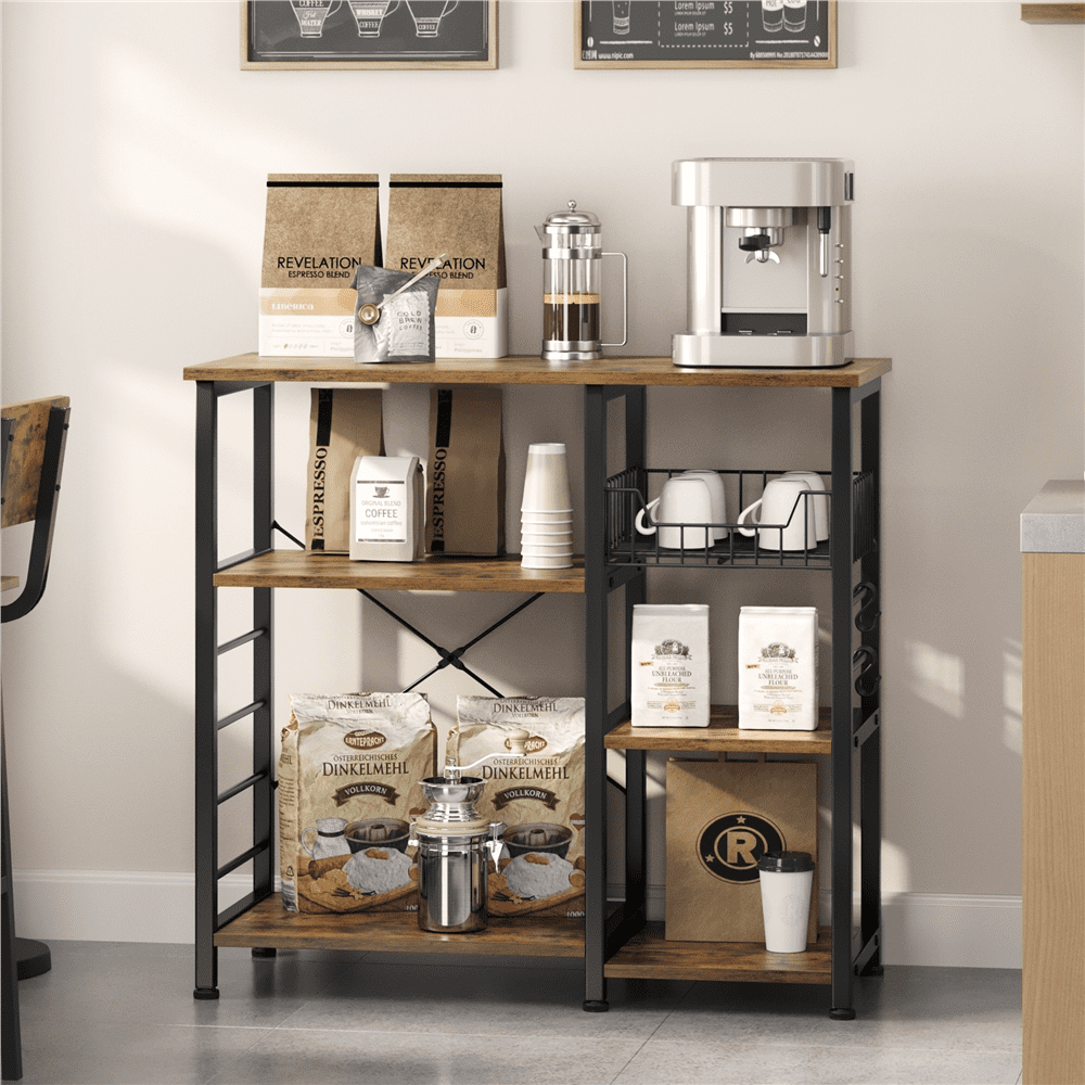 Alden Design Vintage Kitchen Baker's Rack Shelf, Rustic Brown and Metal