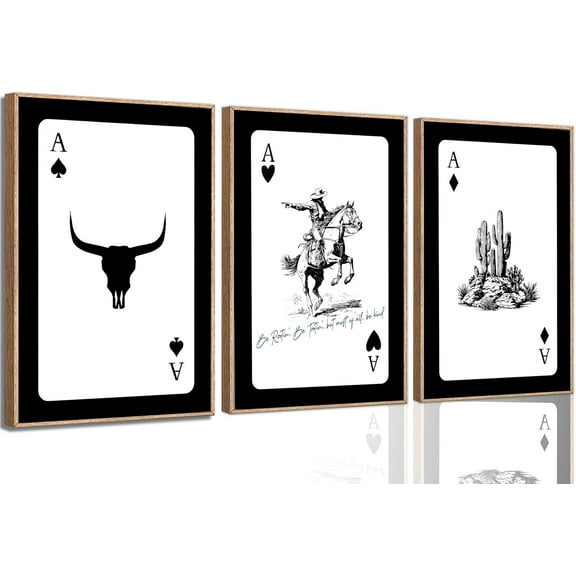 Western Cowboy Wall Art Rustic Southwestern Canvas Poster Retro Western Aesthetic Pictures Playing Card Prints Longhorn Bull Skull Painting Cactus Wall Decor for Bedroom Living Room Unframed