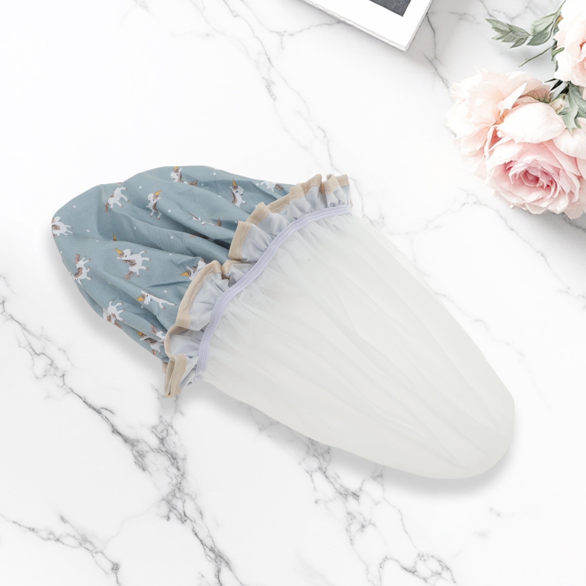 Unique Bargains Reusable Horse Pattern Shower Cap 1 Pc Blue