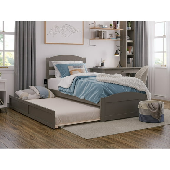 AFI Warren Platform Bed with Footboard and Twin Trundle Grey Twin