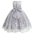 thumbnail image 3 of IBTOM CASTLE Flower Girl Lace Dress for Kids Wedding Bridesmaid Pageant Party Formal Long Maxi Gown Princess Communion Tulle Bow Dresses 5-6 Years Gray, 3 of 8
